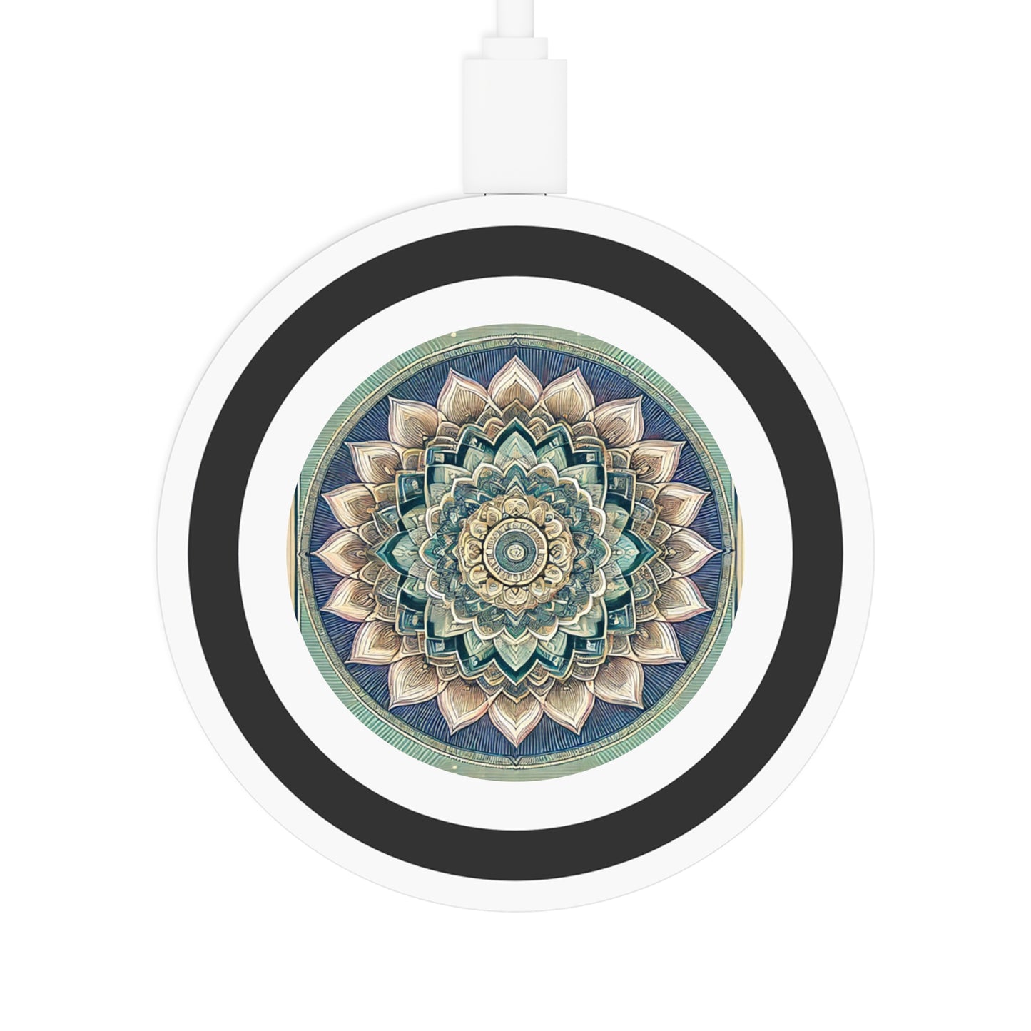 Bohemian Wireless Charging Pad with Lotus Design, Cute Desk Accessory, Home Office Organizer, Gift for Tech Lovers, Eco-Friendly Charger