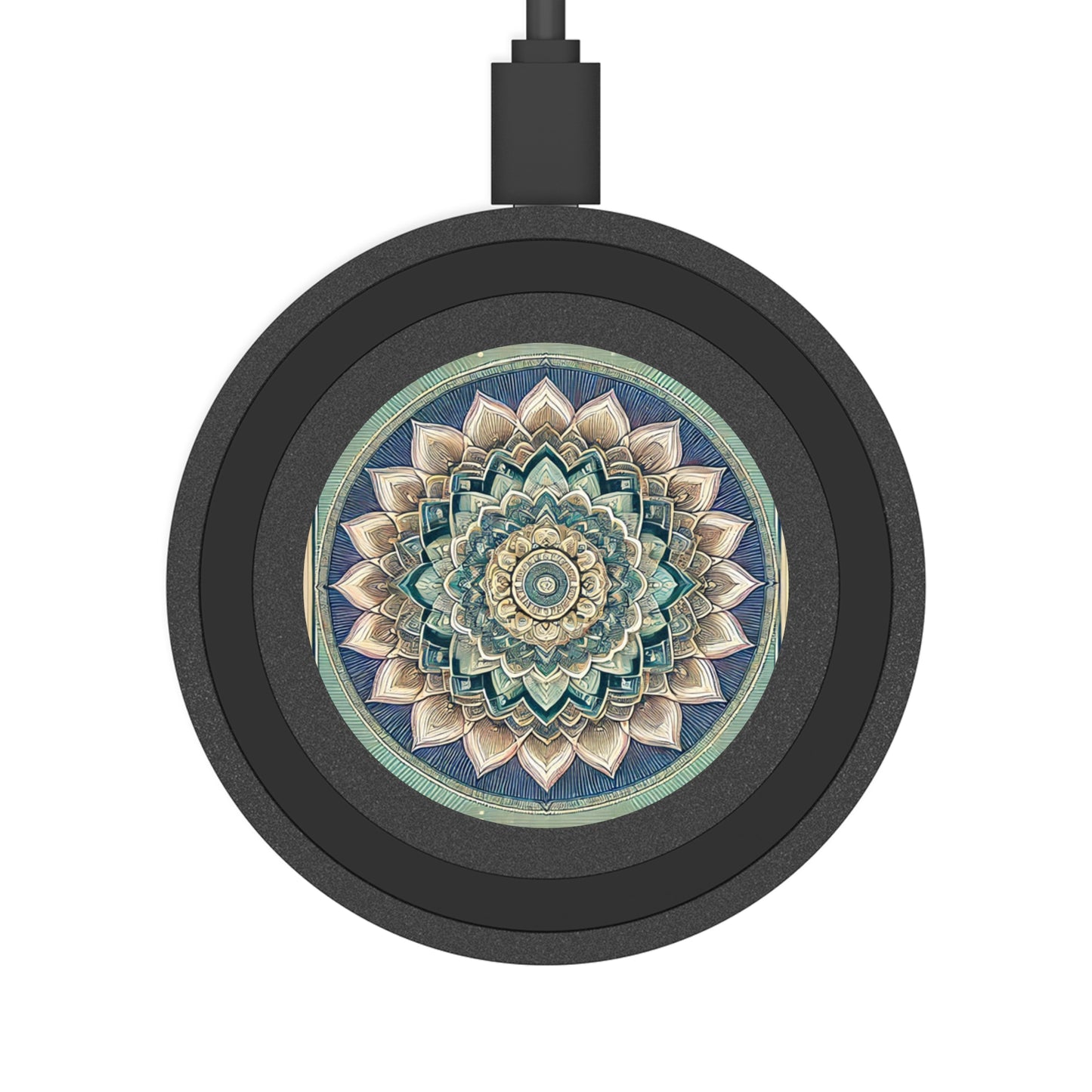 Bohemian Wireless Charging Pad with Lotus Design, Cute Desk Accessory, Home Office Organizer, Gift for Tech Lovers, Eco-Friendly Charger